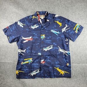 Kalaheo Aloha Airplane All-Over Print Navy Hawaiian Button Up Shirt Mens Size XL